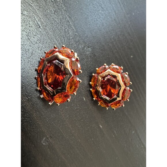 585 14K RG Rose Gold Stamped Cluster Cognac Orange Stud Earrings - Picture 1 of 13